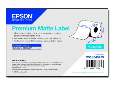 Etiketten, Epson, Normalpapier, Premium Matte Label, B: 203 mm, H: 60000 mm, D: 152 mm, K: 76 mm