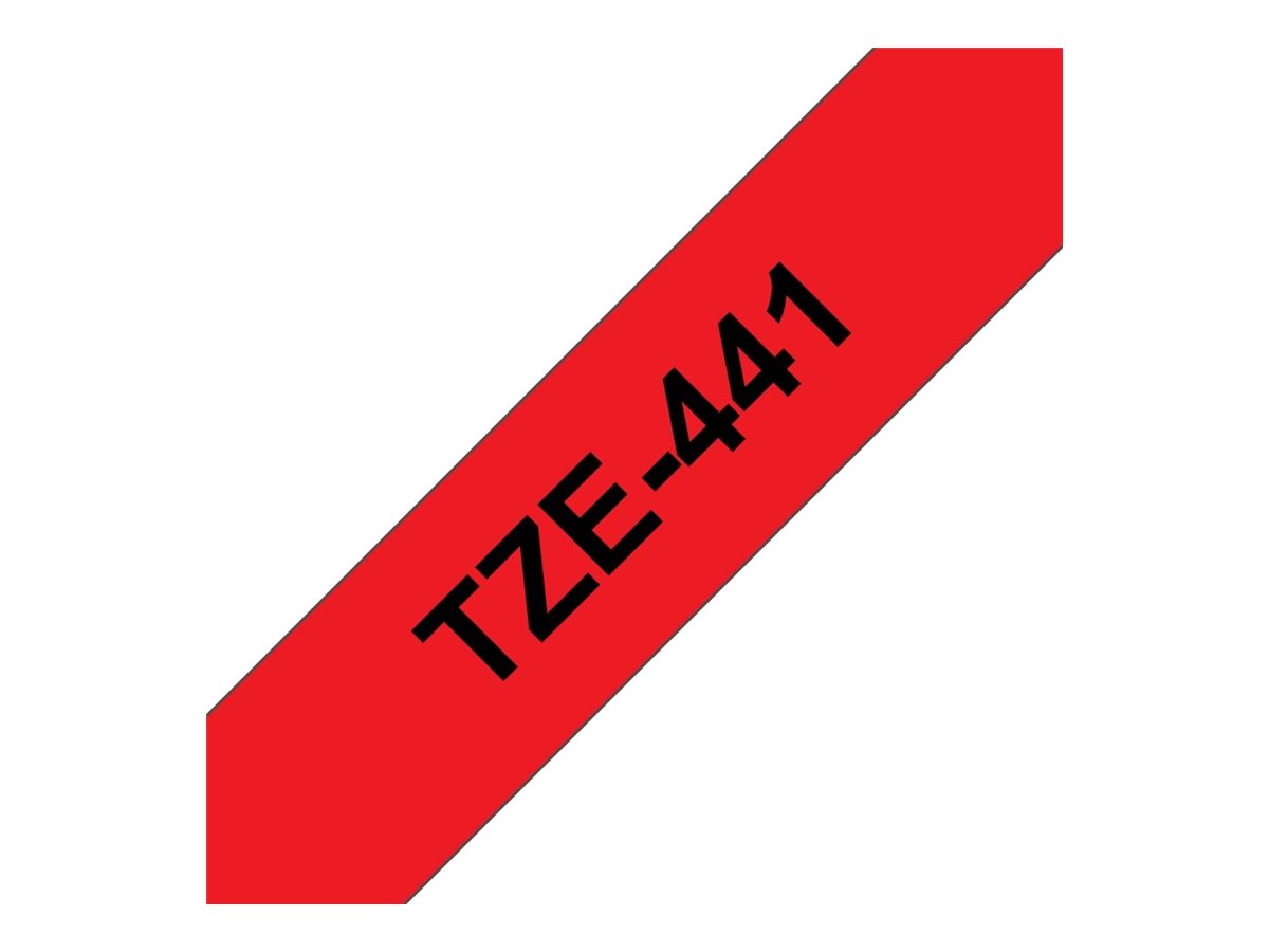 Brother TZe-441 - Standard-Klebstoff - schwarz auf rot - Rolle (1,8 cm x 8 m)