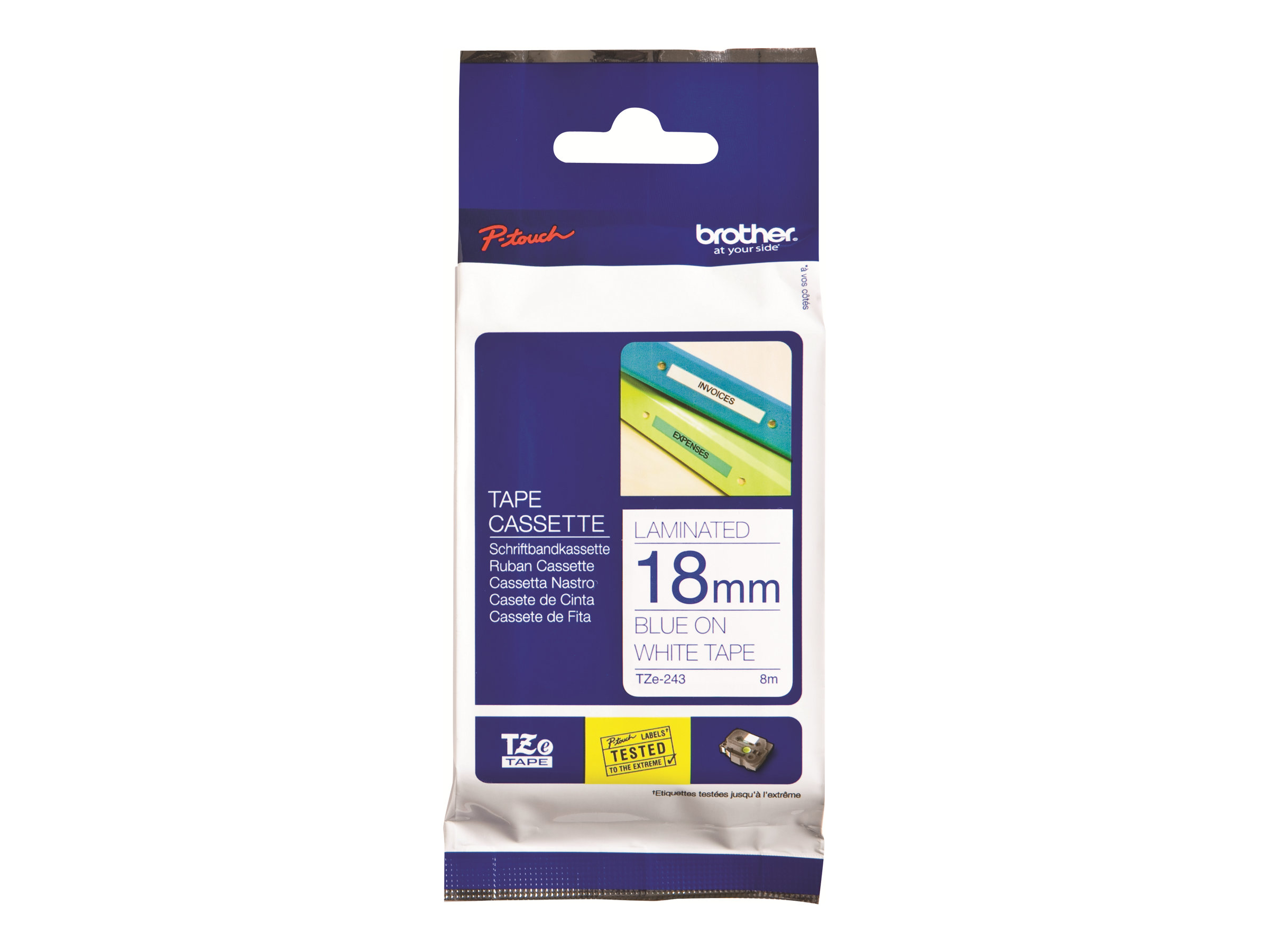Brother TZe-243 - Selbstklebend - blau auf weiß - Rolle (1,8 cm x 8 m)