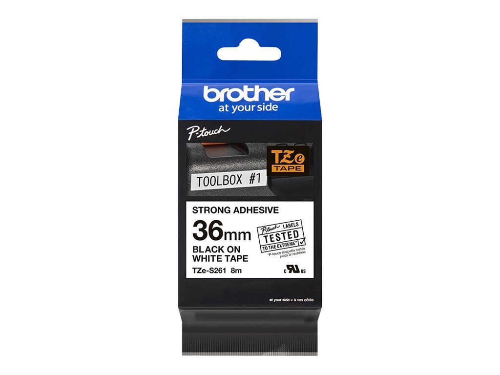 Brother TZe-S261 - Extra starker Klebstoff - Schwarz auf Weiß - Rolle (3,6 cm x 8 m)