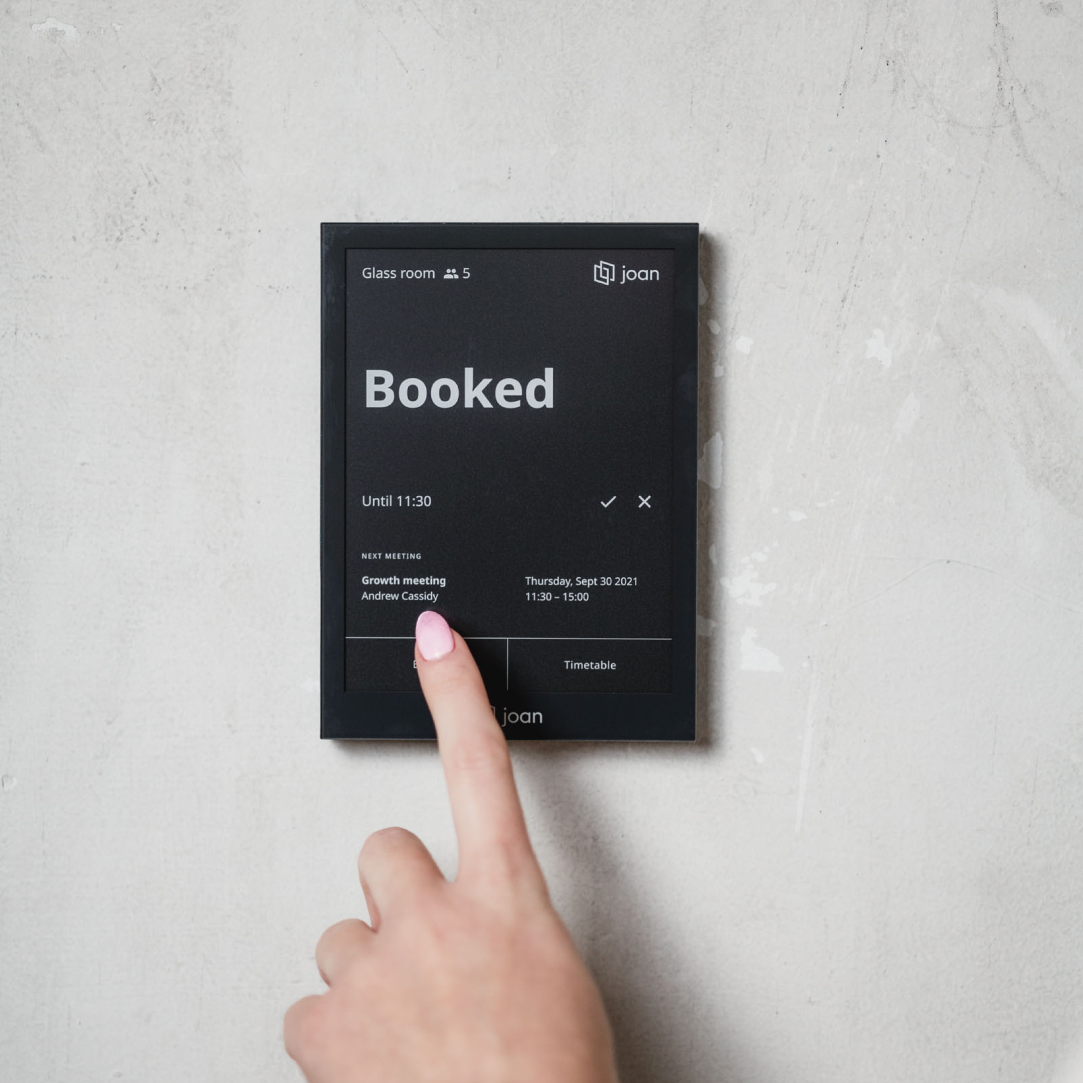 JOAN 6 Pro Raumbuchungsdisplay, 6″ E-Ink, kabellos, Wi-Fi & Bluetooth, schwarzer Rahmen JOAN 6 Pro Raumbuchungsdisplay, 6″ E-Ink, kabellos, Wi-Fi & Bluetooth, schwarzer Rahmen