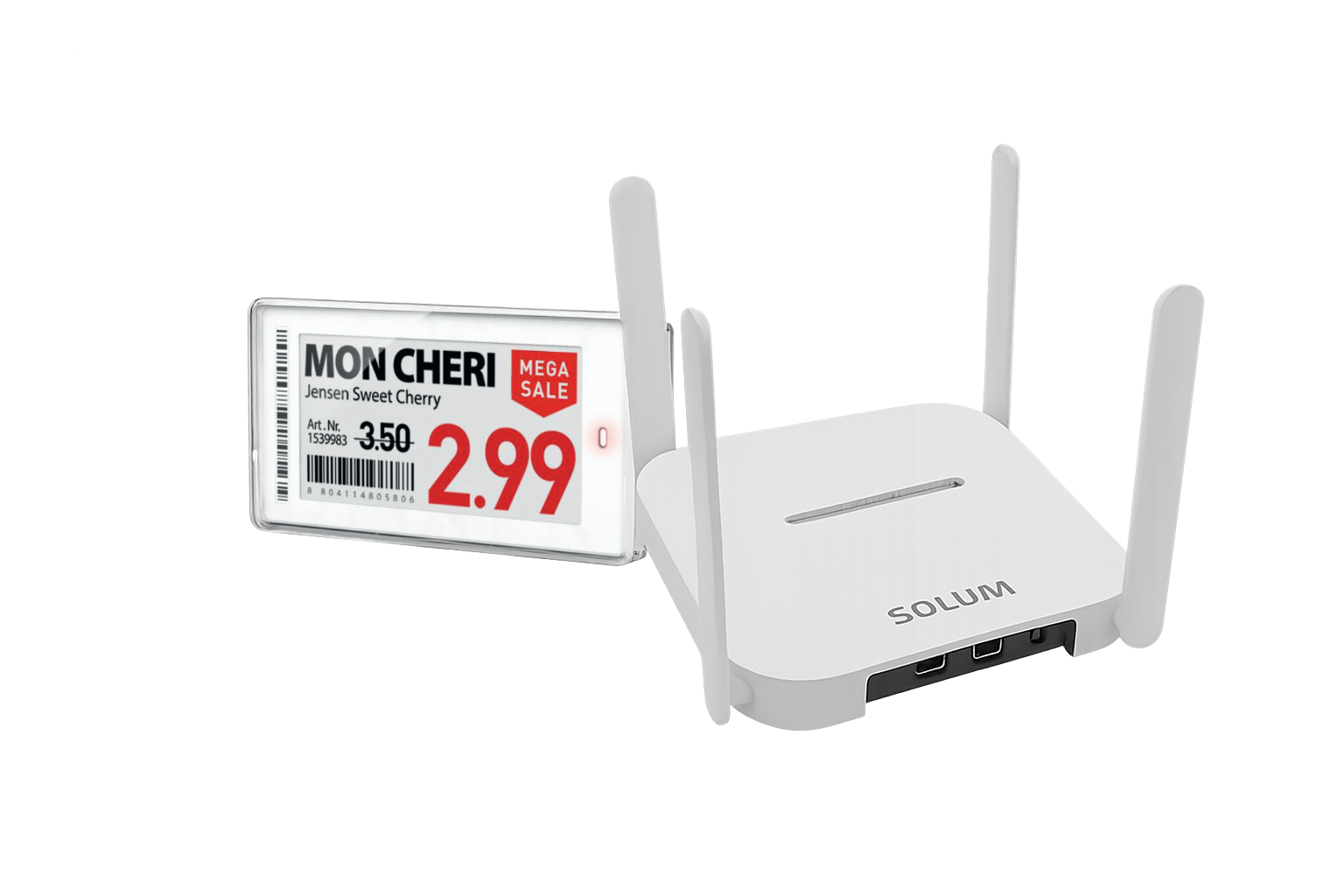 Starterbundle NEWTON Lite 2.2" e-Ink Etiketten mit Access Point und Software (20 Stück, B-Ware, Rahmenfarbe: Weiß)