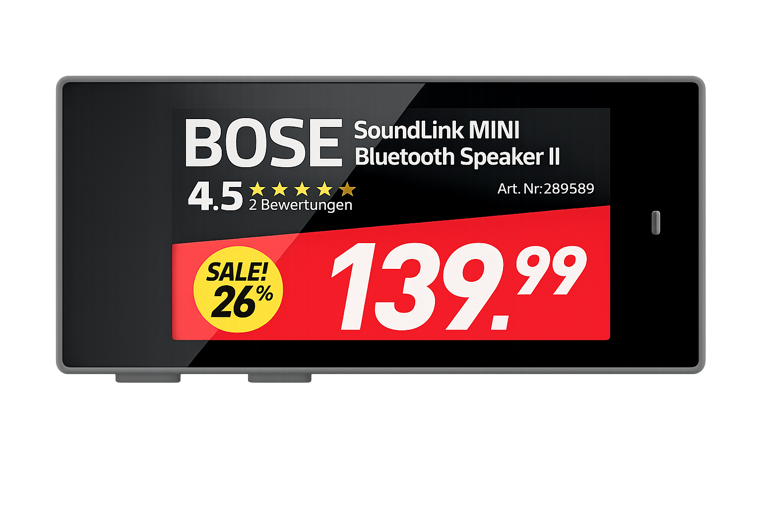 Digitales e-Ink Etikett 4-Color NEWTON 3.0" vierfarbige Anzeige – Rahmenfarbe Schwarz (B-Ware)