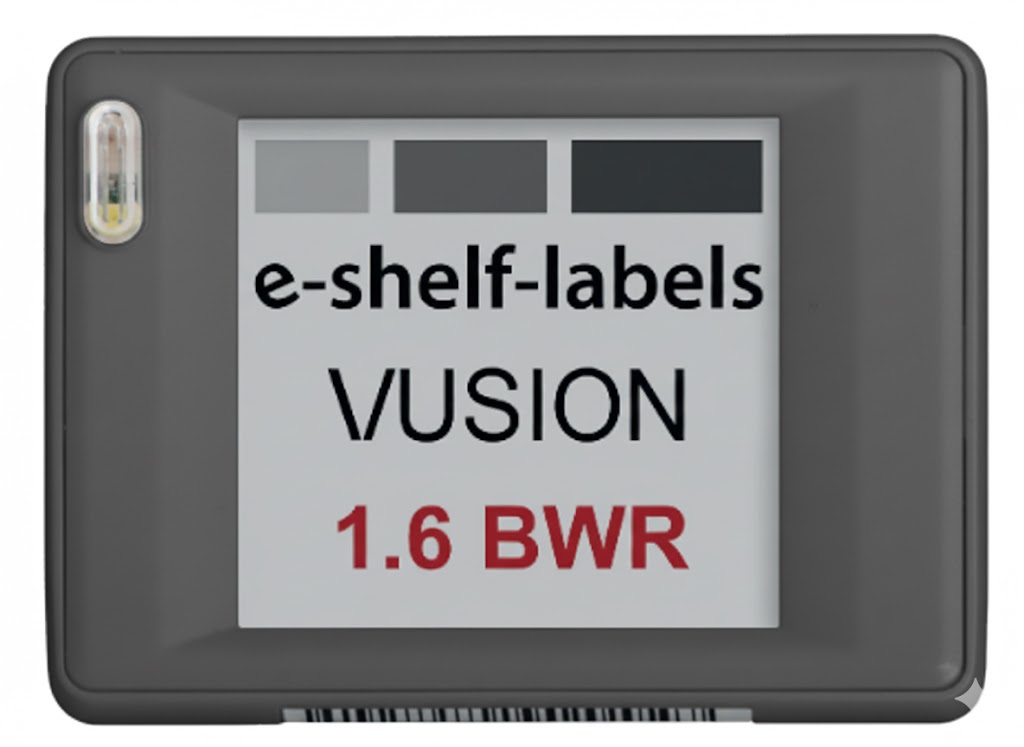 Digitales e-Ink Etikett VUSION 1.6" BWR GU140 – Rahmenfarbe Anthrazit (B-Ware)
