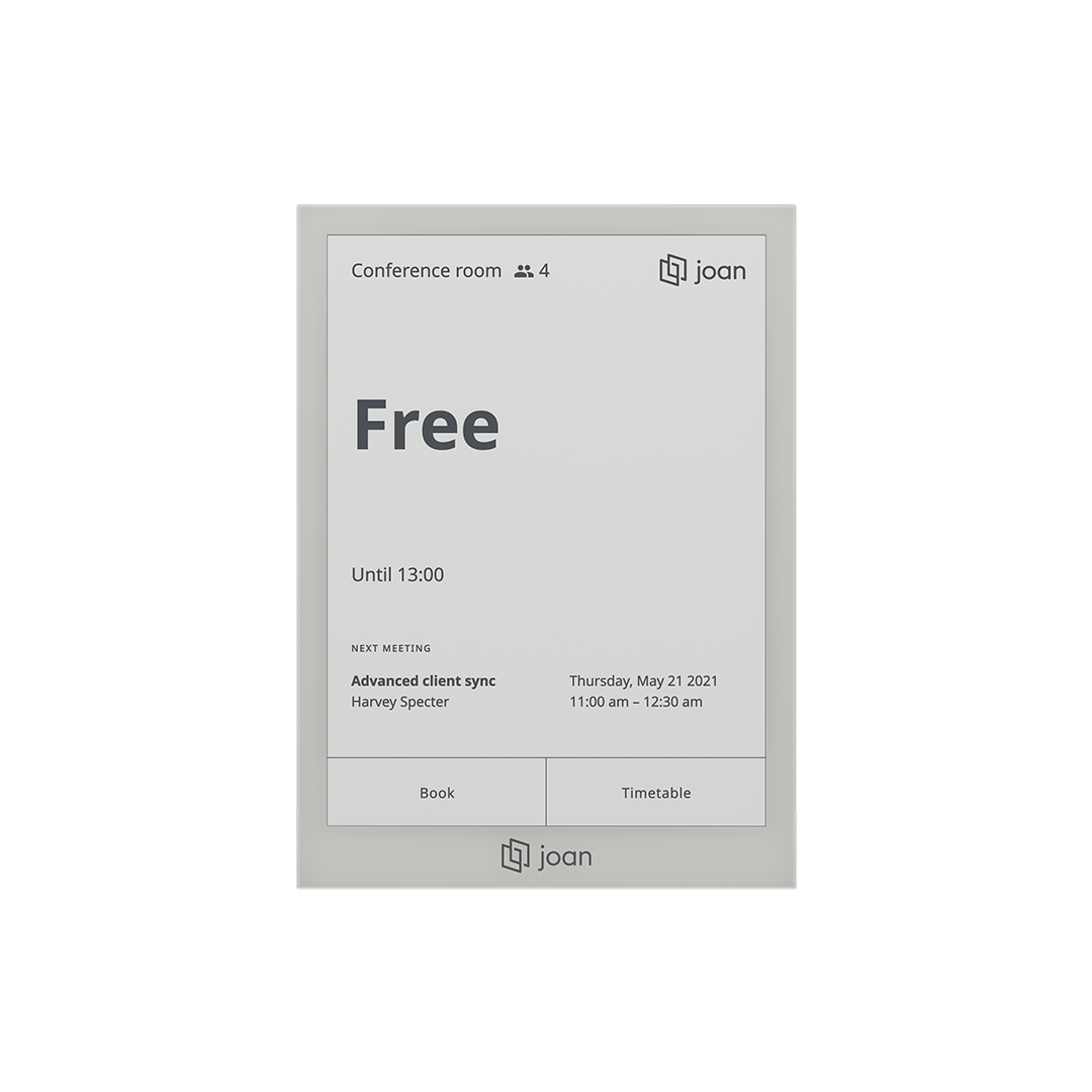 JOAN 6 Pro Raumbuchungsdisplay, 6″ E-Ink, kabellos, Wi-Fi & Bluetooth, grauer Rahmen JOAN 6 Pro Raumbuchungsdisplay, 6″ E-Ink, kabellos, Wi-Fi & Bluetooth, grauer Rahmen