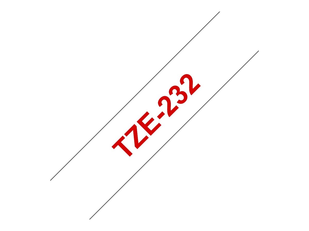 Brother TZe-232 - Standard-Klebstoff - Rot auf Weiß - Rolle (1,2 cm x 8 m)