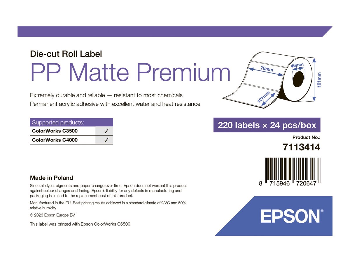 Epson Premium - Polypropylene (PP) - matte - permanent acrylic adhesive - 76 x 127 mm 5280 label(s) (24 roll(s))