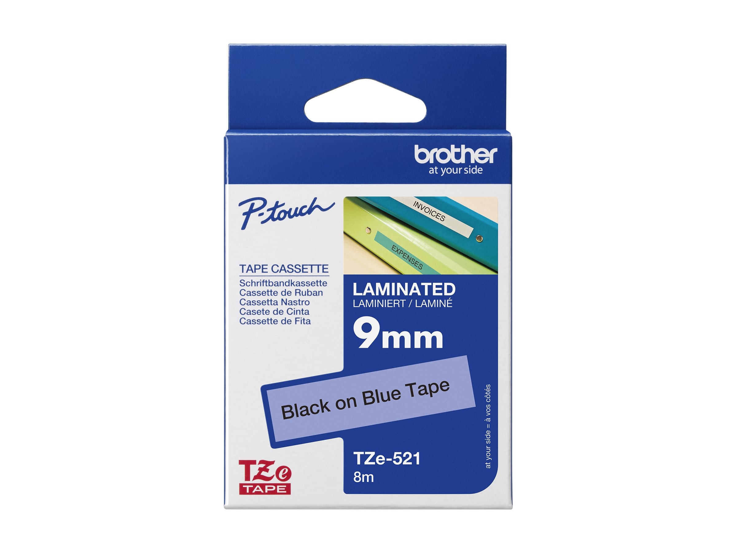 Brother TZe-521 - Schwarz auf Blau - Rolle (0,9 cm x 8 m)