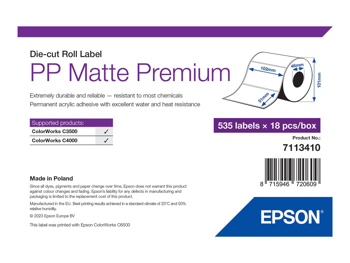 Epson Premium - Polypropylene (PP) - matte - permanent acrylic adhesive - 102 x 51 mm 9630 label(s) (18 roll(s))