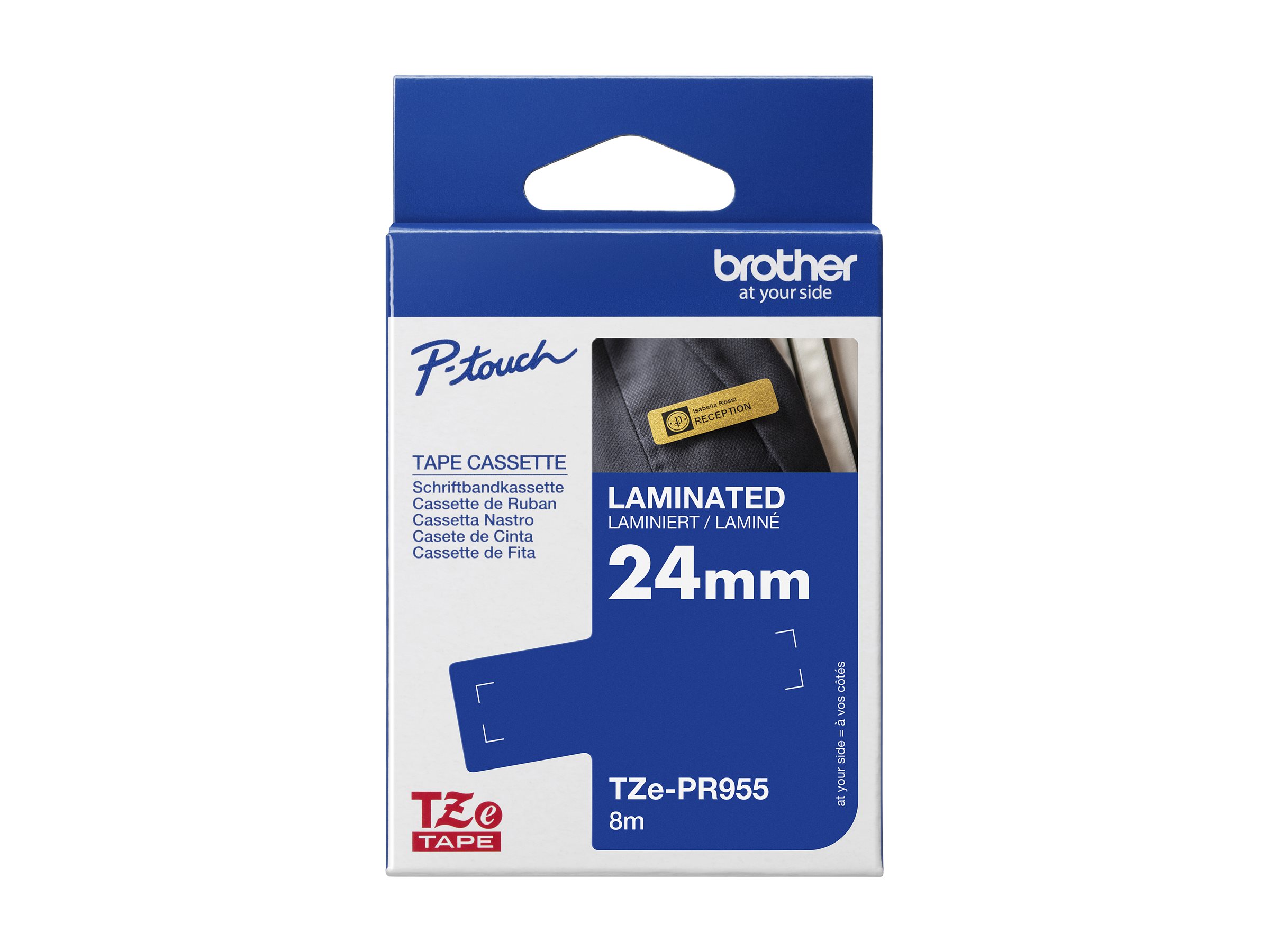Brother TZe-PR955 - Weißer Druck auf Premium Glitter Silver - Rolle (2,4 cm x 8 m)