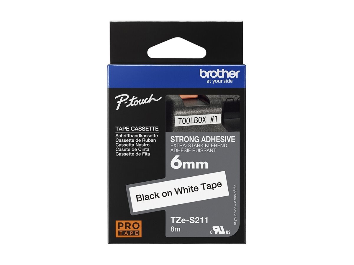 Brother TZe-S211 - Extremely strong adhesion - Black on white - Roll (0.6 cm x 8 m)