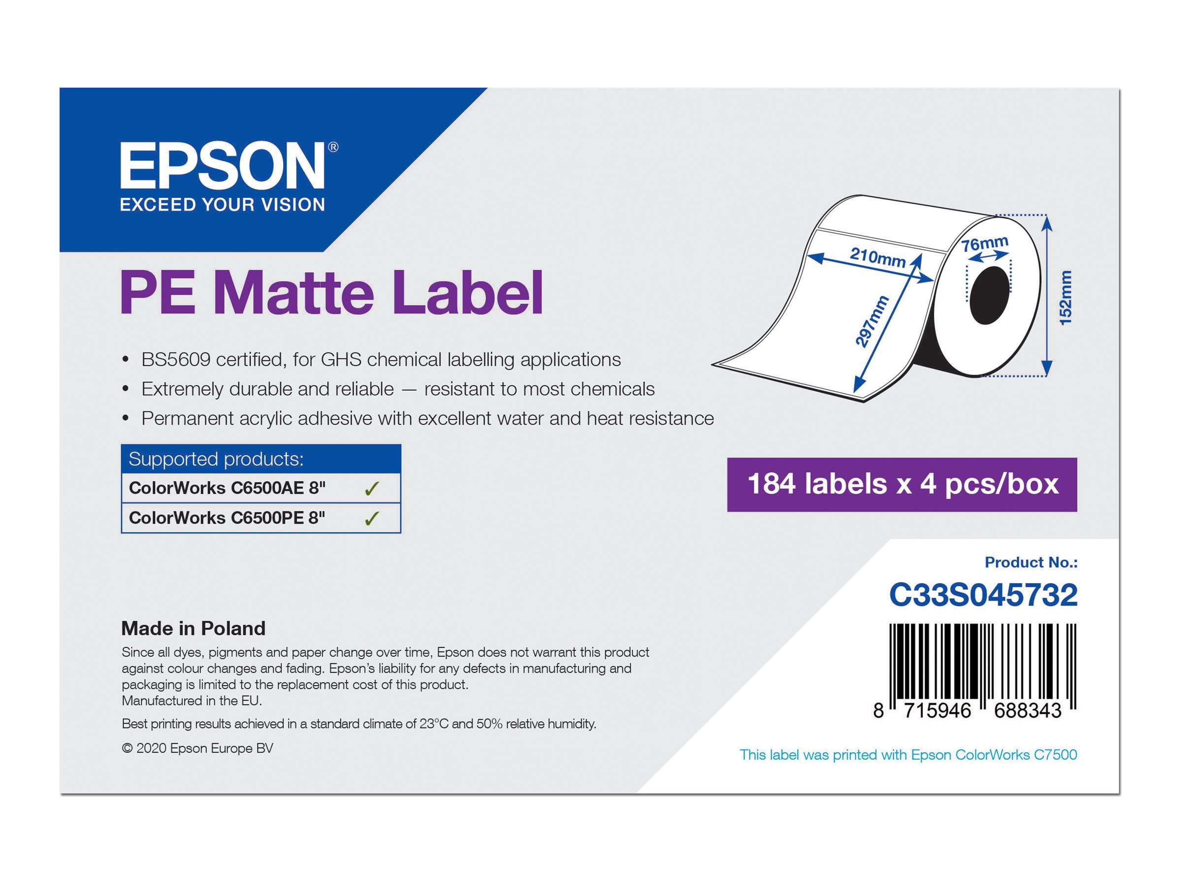 Epson PE - Matt - 210 x 297.4 mm 736 label(s) (4 roll(s))