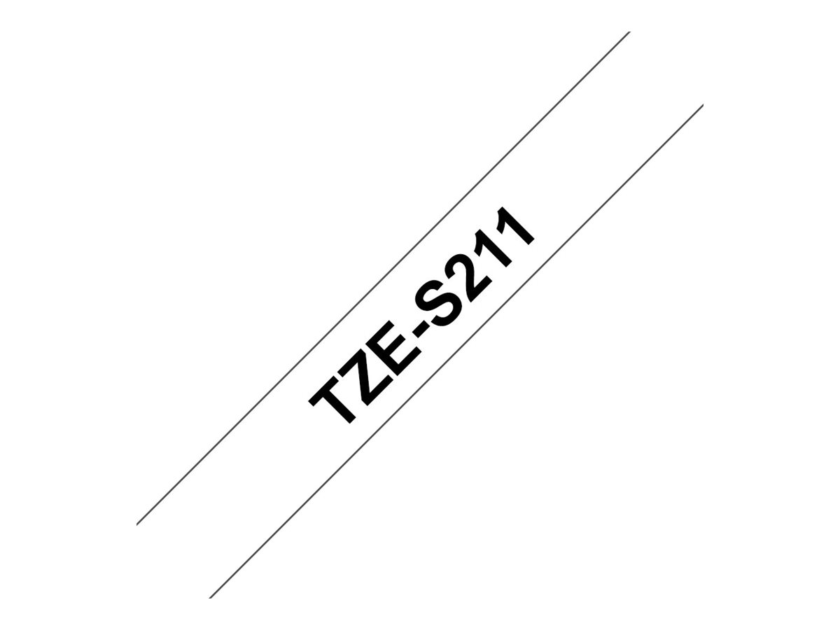 Brother TZe-S211 - Extrem stark haftend - Schwarz auf Weiß - Rolle (0,6 cm x 8 m)