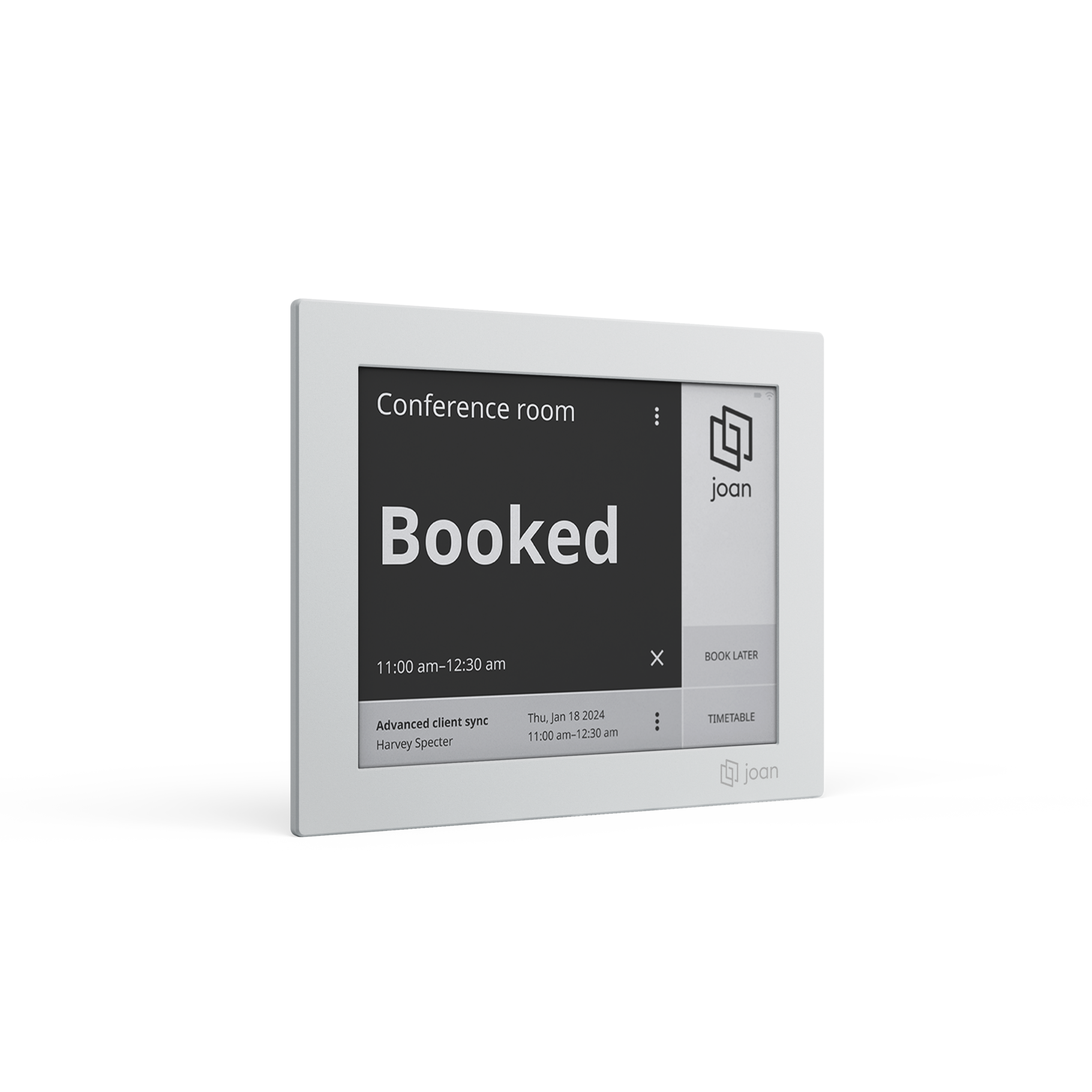 JOAN 6 RE Raummanager, 6″ E-Ink, kabellos, Office 365 & Google-Workspace-Integration, grauer Rahmen JOAN 6 RE Raummanager, 6″ E-Ink, kabellos, Office 365 & Google-Workspace-Integration, grauer Rahmen