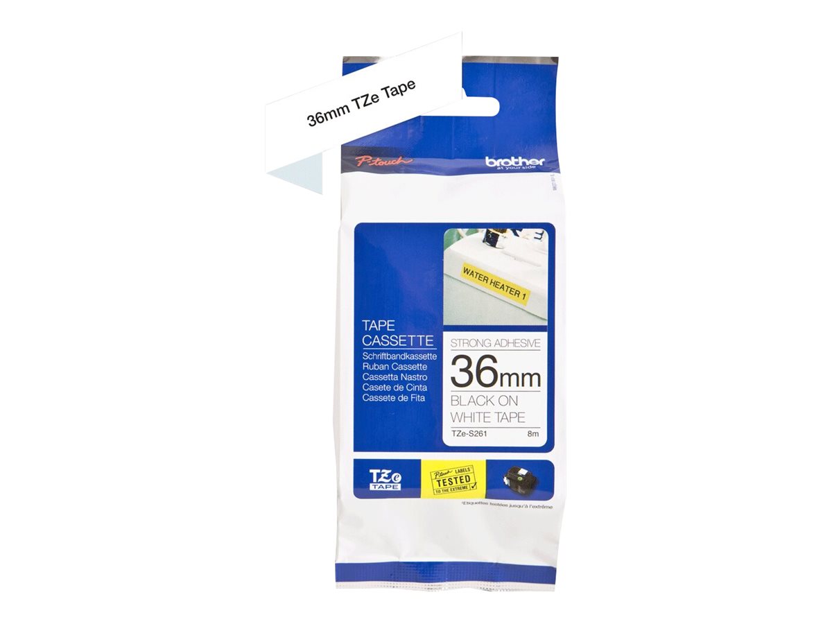 Brother TZe-S261 - Extra starker Klebstoff - Schwarz auf Weiß - Rolle (3,6 cm x 8 m)