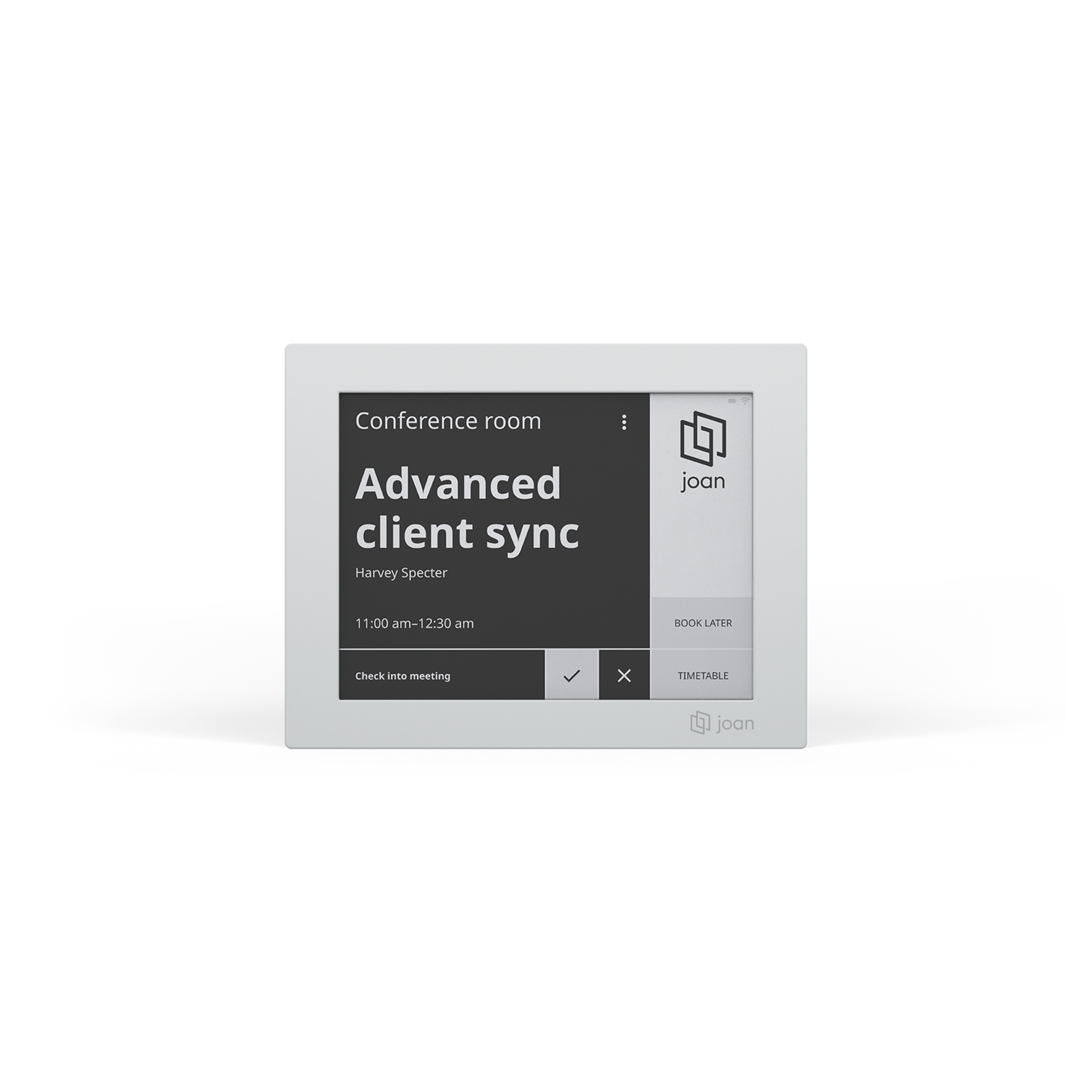 JOAN 6 RE Raummanager, 6″ E-Ink, kabellos, Office 365 & Google-Workspace-Integration, grauer Rahmen JOAN 6 RE Raummanager, 6″ E-Ink, kabellos, Office 365 & Google-Workspace-Integration, grauer Rahmen