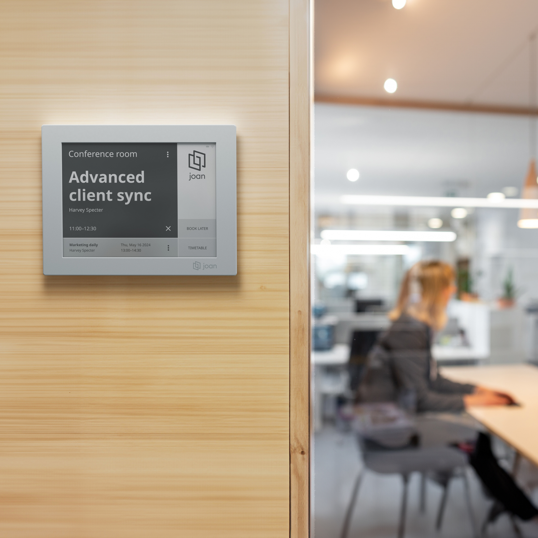 JOAN 6 RE Raummanager, 6″ E-Ink, kabellos, Office 365 & Google-Workspace-Integration, grauer Rahmen