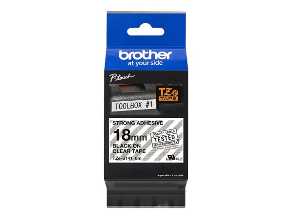 Brother TZe-S141 - Extra starker Klebstoff - schwarz auf durchsichtig - Rolle (1,8 cm x 8 m) - TZES1