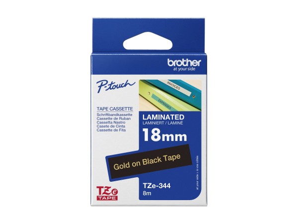 Brother TZe-344 Laminatband – Edles Gold auf Schwarz, Vielseitige Anwendungen für P-Touch Drucker